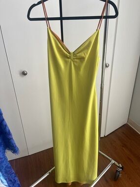 A.L.C. Lime Slip Dress with Tan Contrast Straps